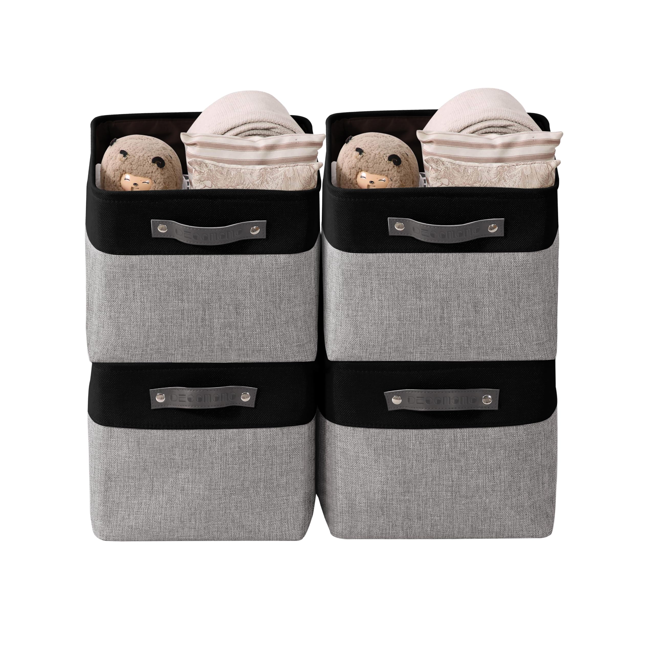 DECOMOMO Storage Baskets | Storage Boxes Fabric Organiser Storage for Wardrobe, Toys, Shelves, Office, Home & Nursery (Large Grey and White 15 x 11 x 9.5 – Set of 3) — view 27