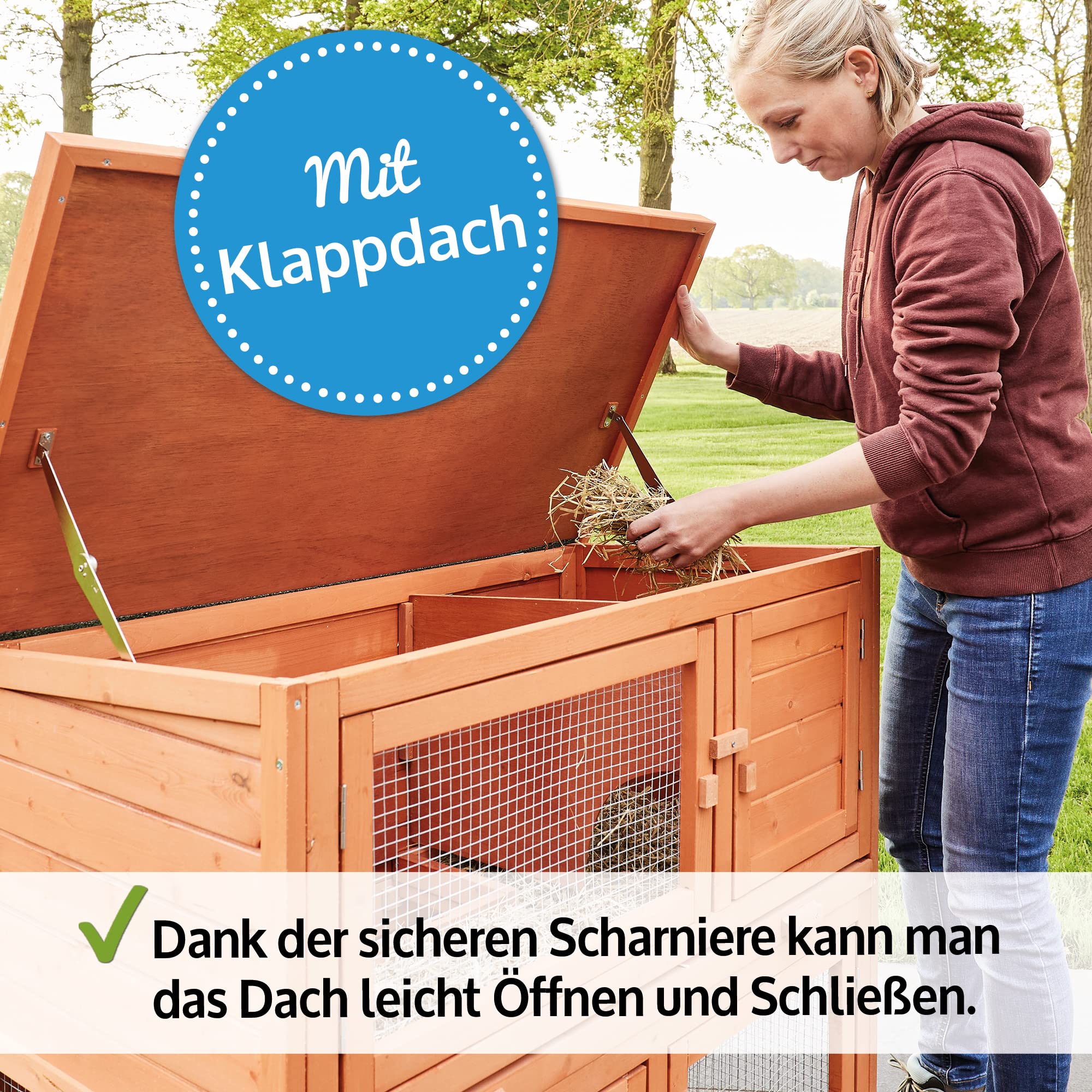 zooprinz Premium Hasenstall Mukkel – Kaninchenstall aus edlem massiven Vollholz ideal für draußen – Kleintierstall mit natürlich Farbe gestrichen – Besonders einfach und schnell zu reinigen