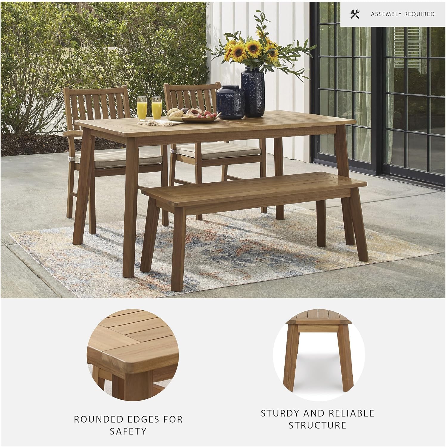 Signature Design by Ashley Janiyah Casual Outdoor Dining Bench, Light Brown
