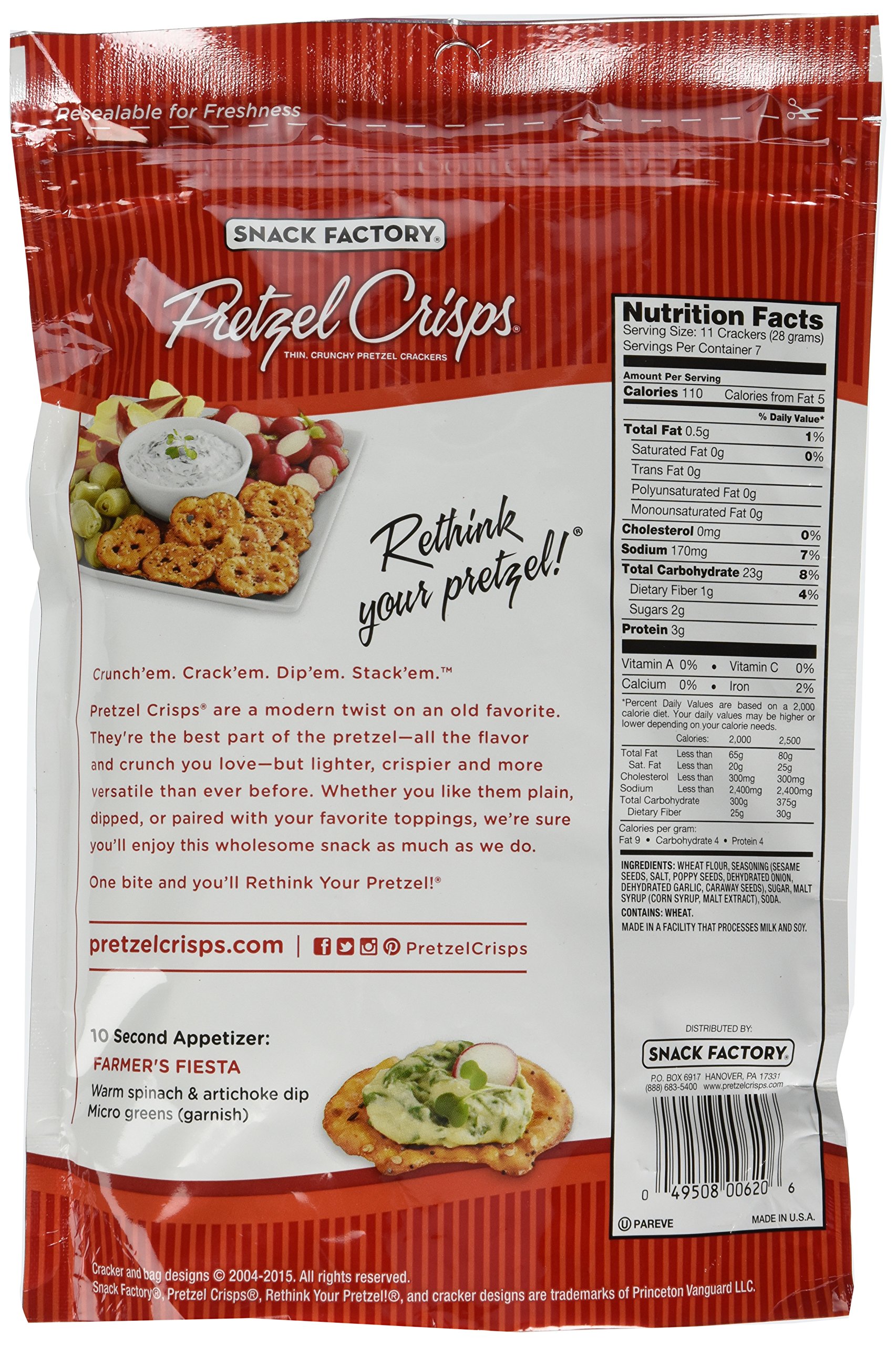 Snack Factory Pretzel Crisps Everything 7.2 Ounce Pack of 6