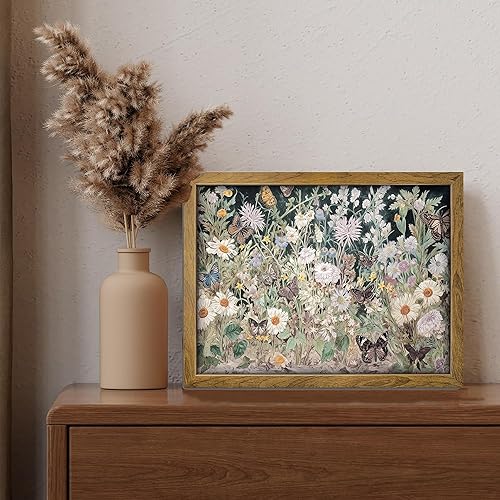 Miniatura 4 de BANMU Arte de pared de flores silvestres para jardín, decoración de primavera, arte de pared de flores, pintura floral tonificada con joyas para