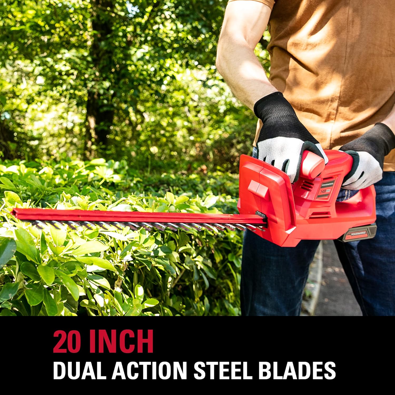 review POWERWORKS 20V 20 Inch Cordless Hedge Trimmer Electric Grass Trimmer, Dual Action Blade & 5/8