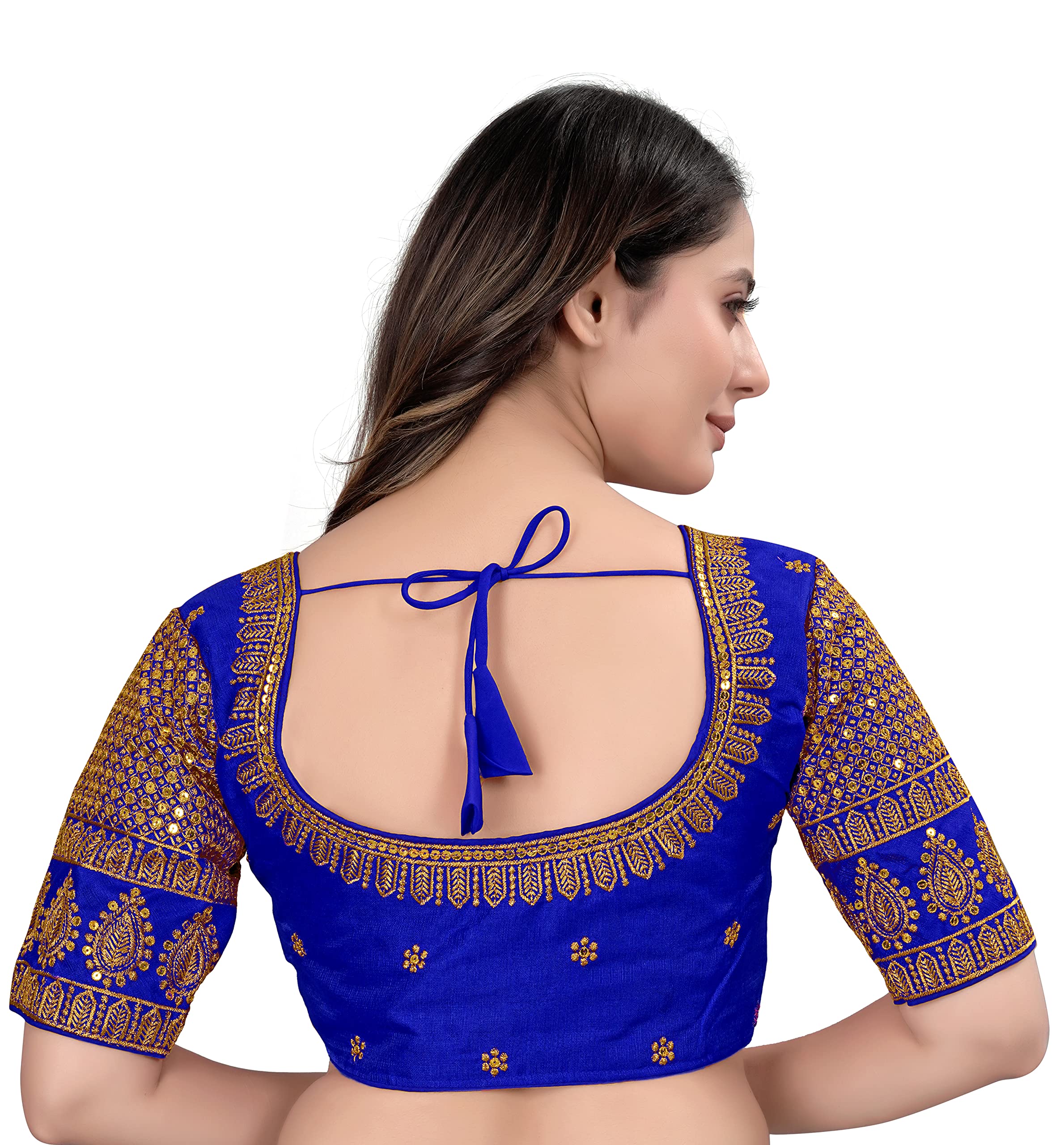 Pujia Mills Women's Blouse Readymade Blouse Embroidery Blouse Readymade Blouses For Women Readymade Blouses For Women Half Readymade Saree Blouse For Women Blue Blouse Readymade (Delta Royal Blue 38)