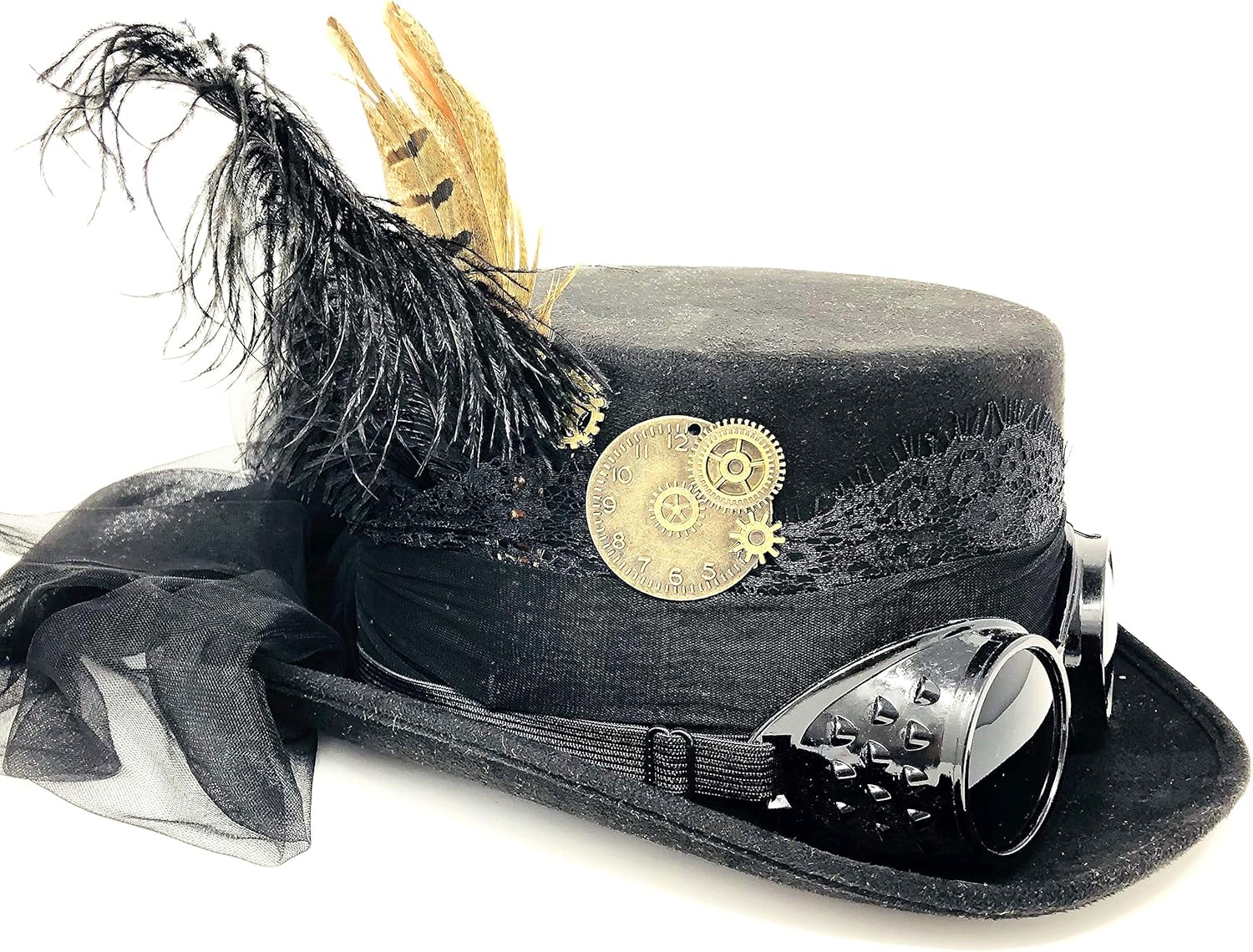 Storm buy ] Steampunk Style Women / Girl Black Top Hat Feather Halloween Costume Cosplay Party with Goggles : Clothing, Shoes & Jewelry