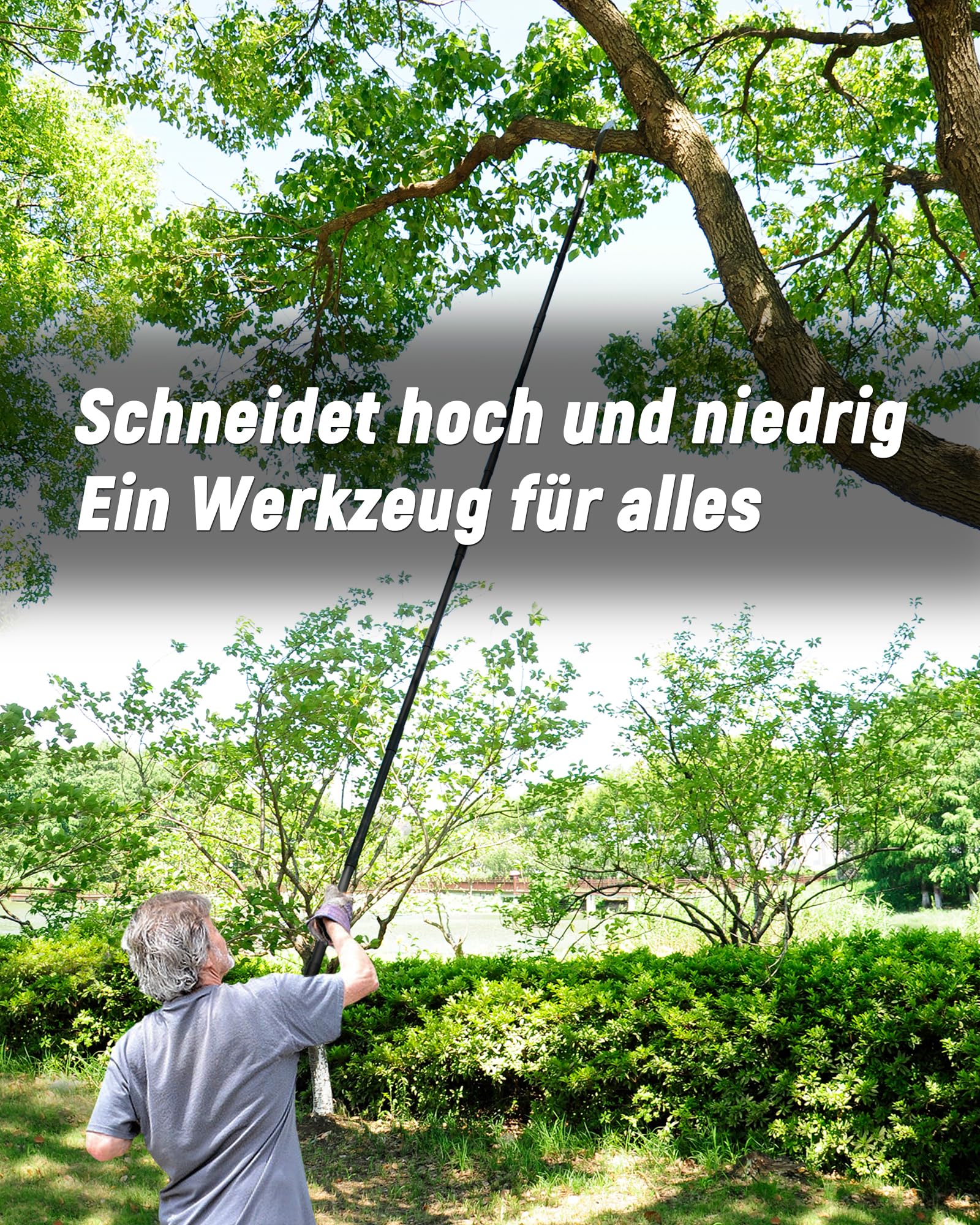 Astsägen mit Stiel zum Baumschnitt 4,3M Leichtgewichtige manuelle Edelstahlverlängerung, hohe Baumsäge mit Klinge für Trimmer, Äste, Baumschneider bei Forstwirtschaft, Hof, Garten und