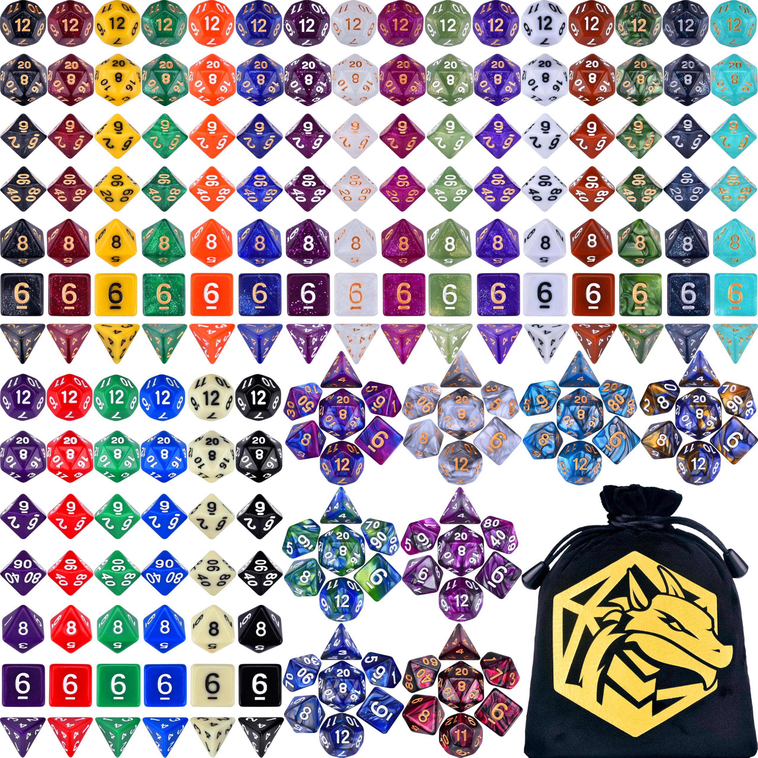 DND Dice Sets 30x7 (210pcs) Polyhedral RPG Dice for Dungeons and Dragons MTG Tabletop Role Playing Adventure Games, with a Large Drawstring Bag