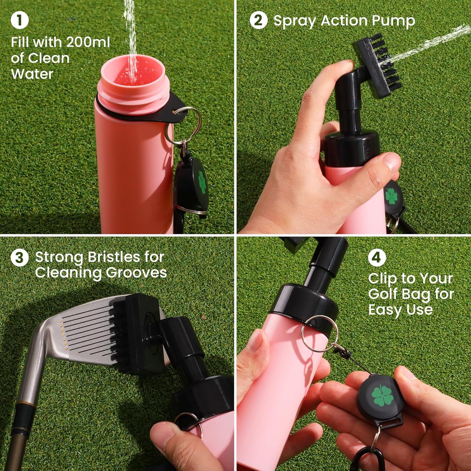 FINGER TEN Golf Club Cleaning Value Set, Strong Magnetic Retractable Carabiner Absorbent Towel Squeeze Water Brush with Divot Tool Ball Marker, Golf Bag Accessory for Iron Care Men Women