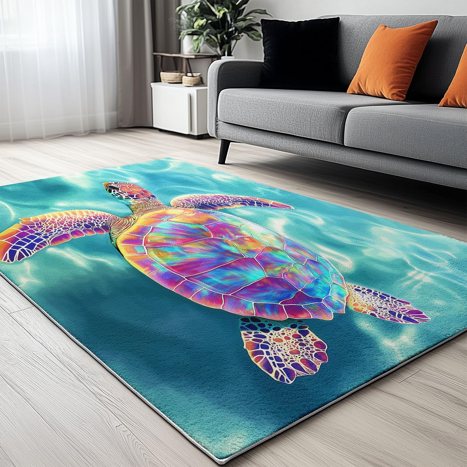 Générique Tapis Abstrait Salon Eau de mer Bleue Tortue de mer à Poils Courts Antidérapant Salon 120 x 180cm Chambre Poil Ras Doux Tapis de Décoration Paillassons pour entrée