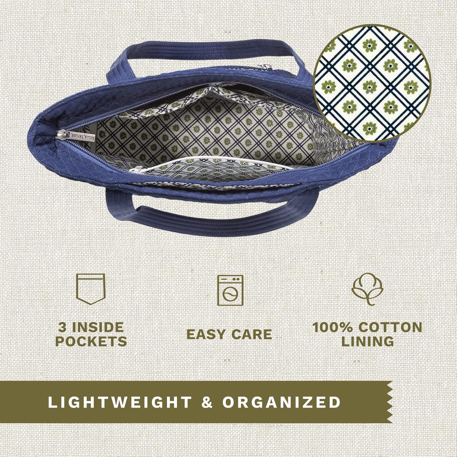 Bella Taylor Large Tote | Lightweight Quilted Fabric Tote Bags for Women - Image 4