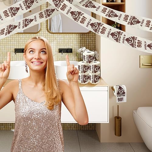 Miniatura 7 de Regalos de feliz cumpleaños 90, rollo de papel higiénico divertido de 3 capas, papel higiénico impreso Holy Poop You're 90, regalo de bromas y
