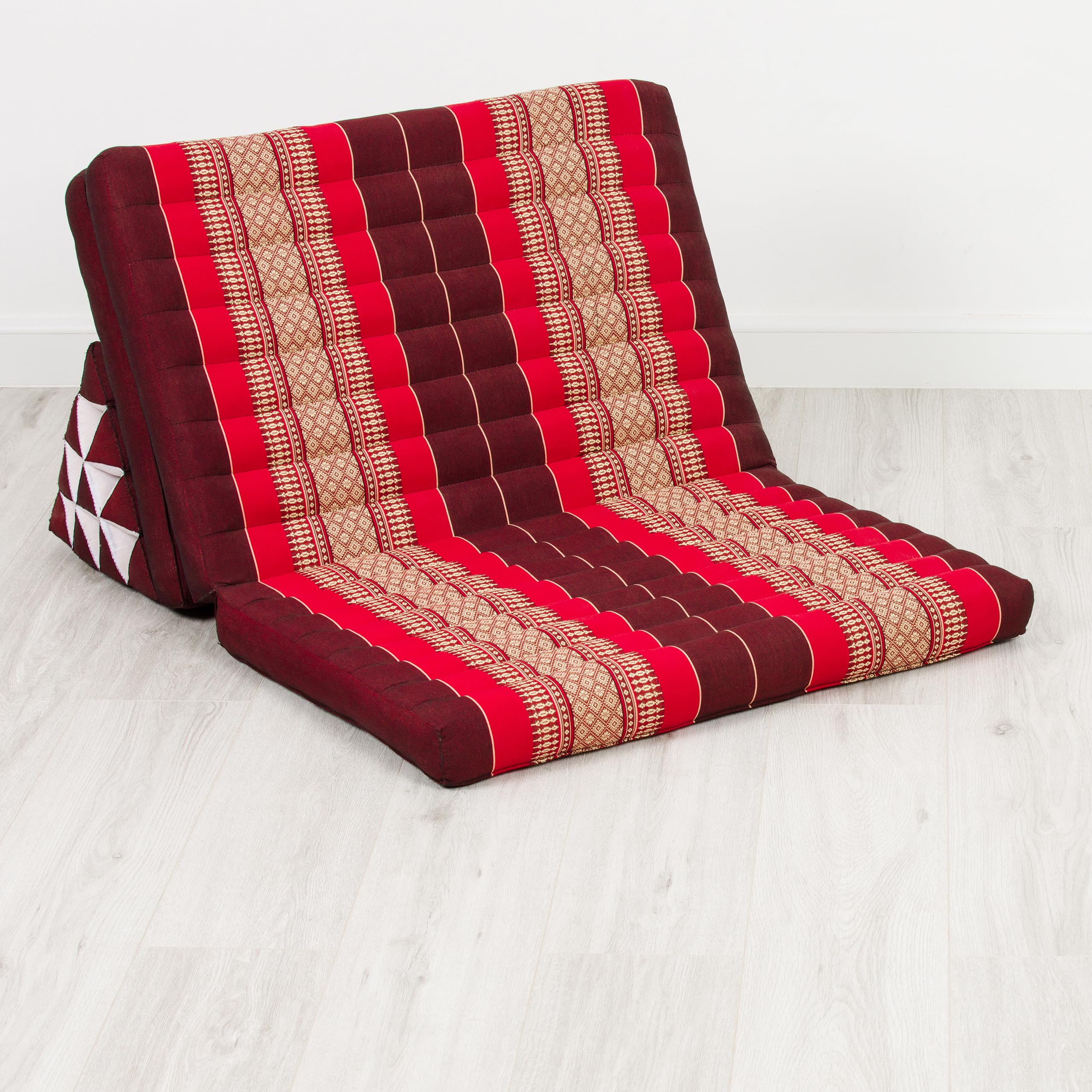 livasia Thaikissen 3 Auflagen für Paare XXL - 190x80x8cm - Dreieckskissen Klappmatratze, extrabreit Kapok, Rückenkissen faltbar, Thaimatte zum Klappen, Meditationskissen (Rubinrot)
