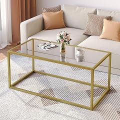 SAYGOER Gold Coffee Table Glass Coffee Tables Modern Rectangular Center Table Simple Minimalist Sofa Table for Living Room