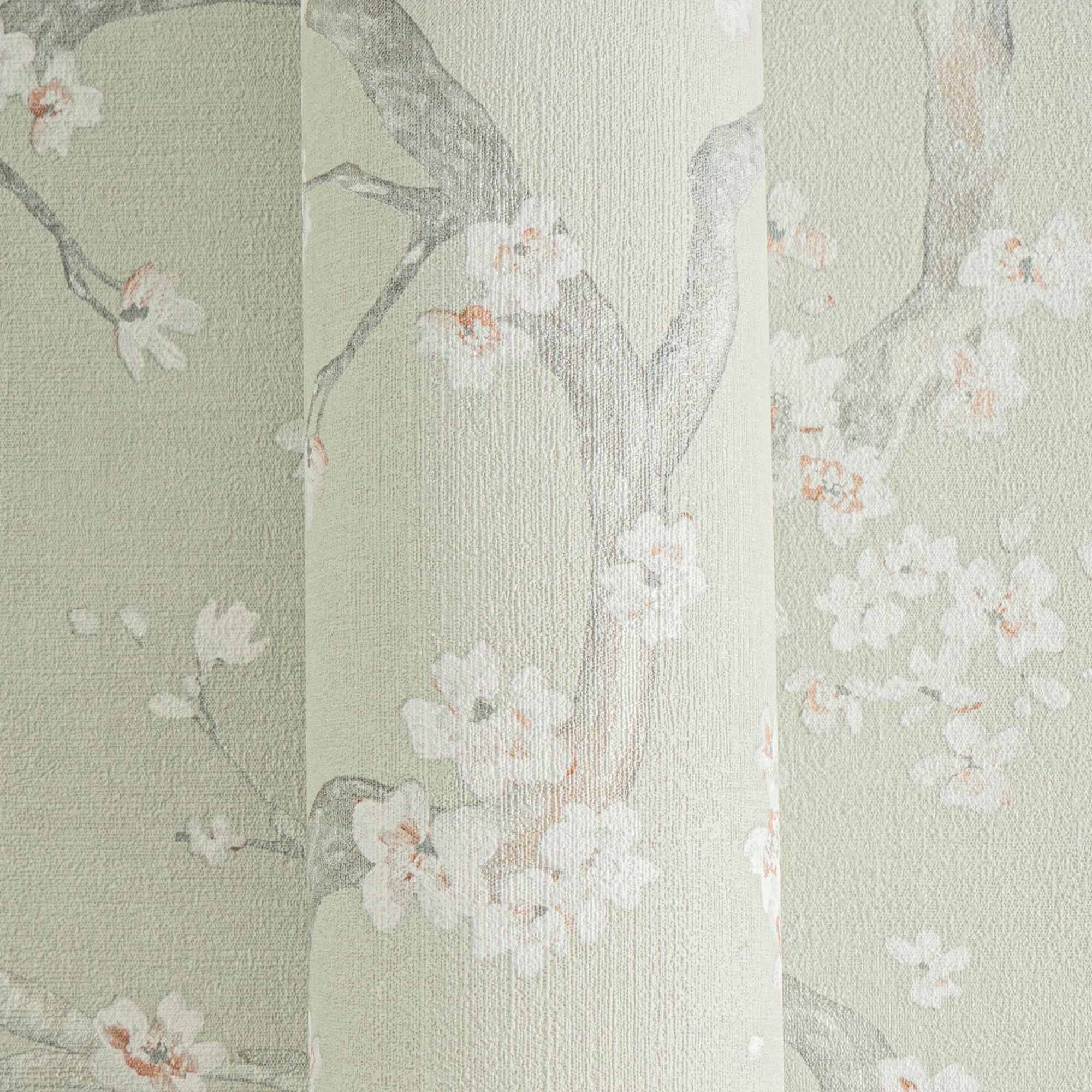 Livingwalls carta de parati TNT con effetto metallico in verde, bianco, grigio, metallico – carta de parati floreale 10,05 x 0,53 m – 781991