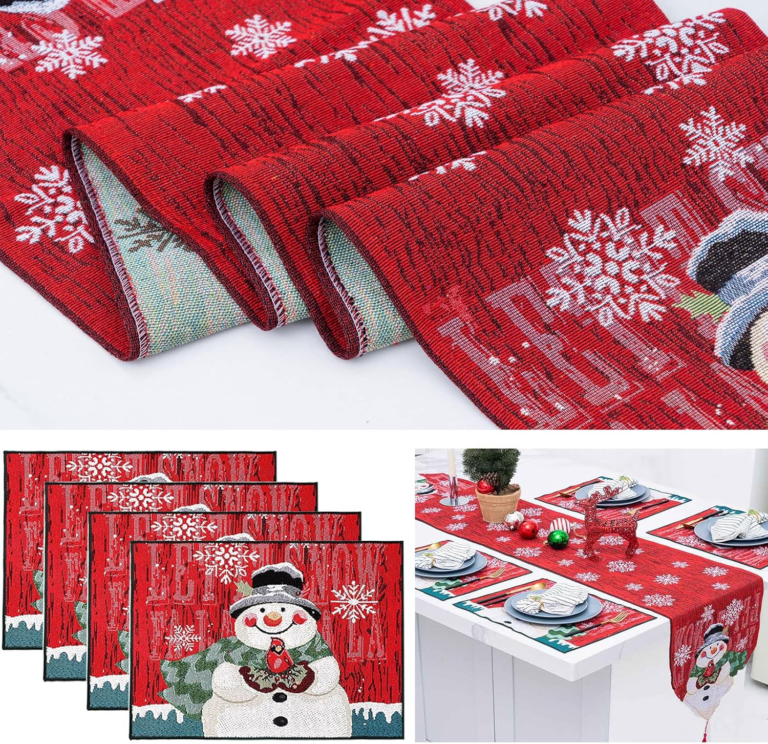 Amazon.com: Christmas Table Runner Snowman Linen Burlap 13x72 inches ...