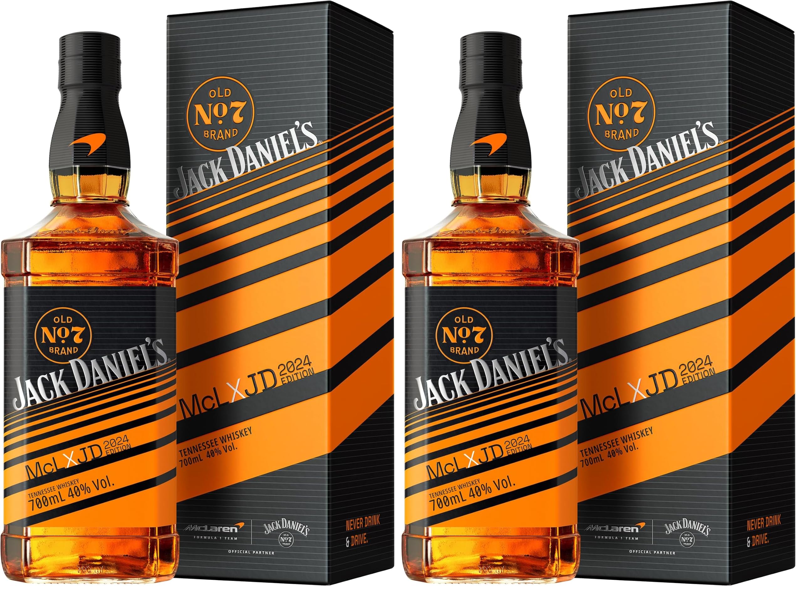Jack Daniel's Tennessee Whiskey Old No.7 70cl - Botella y Caja de Edición de McLaren 2024. 40% Volumen Alcohol (Paquete de 2)