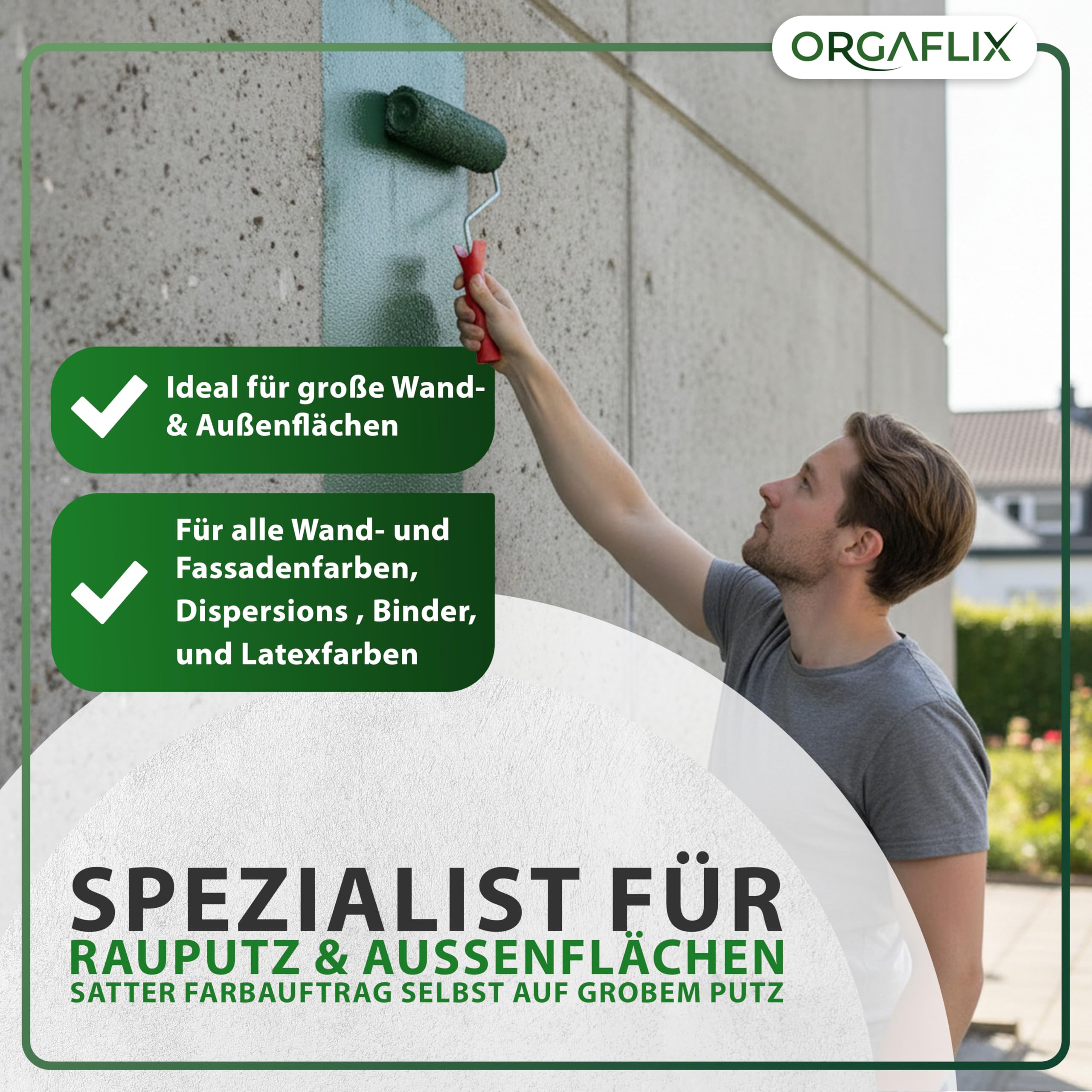 ORGAFLIX Profi Farbwalze 25cm - 2 Stück - Ideale Farbaufnahme und Abgabe - Florhöhe ca. 18mm, Kern 48mm, Farbroller Wandfarbe, Malerrolle groß, Farbrolle, Malerwalze, Maler-Zubehör, Maler-Set