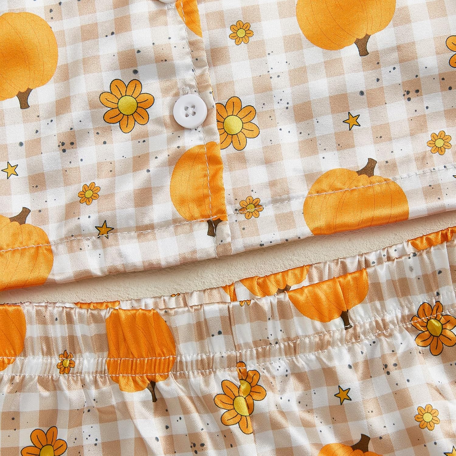Toddler Baby Girl Halloween Pajamas Feather Satin Silk Button Down Pumpkin Pjs Outfit Nightgown Jammies Lounge Set - Image 7