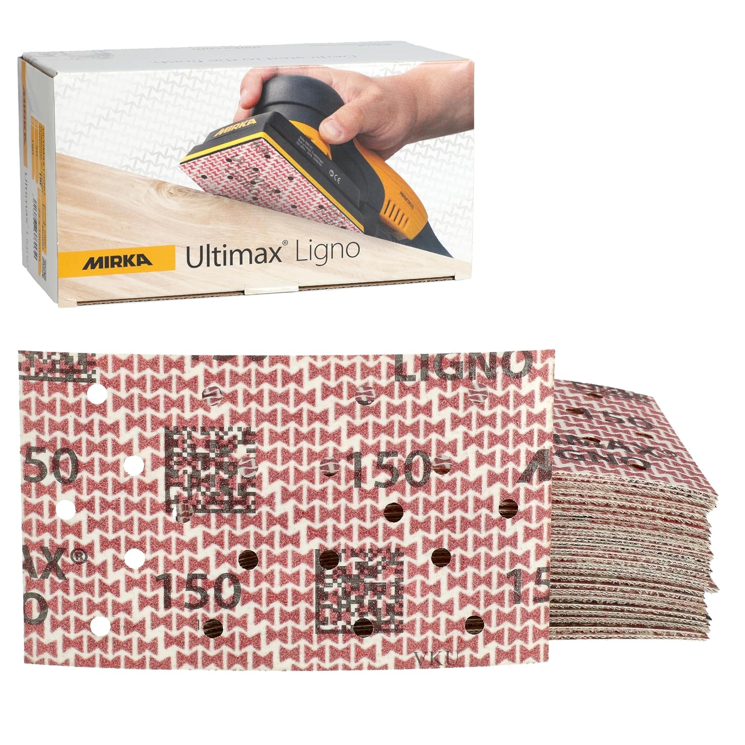 Mirka Ultimax Ligno 3" x 5" Hook and Loop Sandpaper Sheets – Grit P180 Sand Paper for Wood, Sanding Paper for Surface Preparation and Furniture Finishing - Durable Sanding Pads - 50-Pack