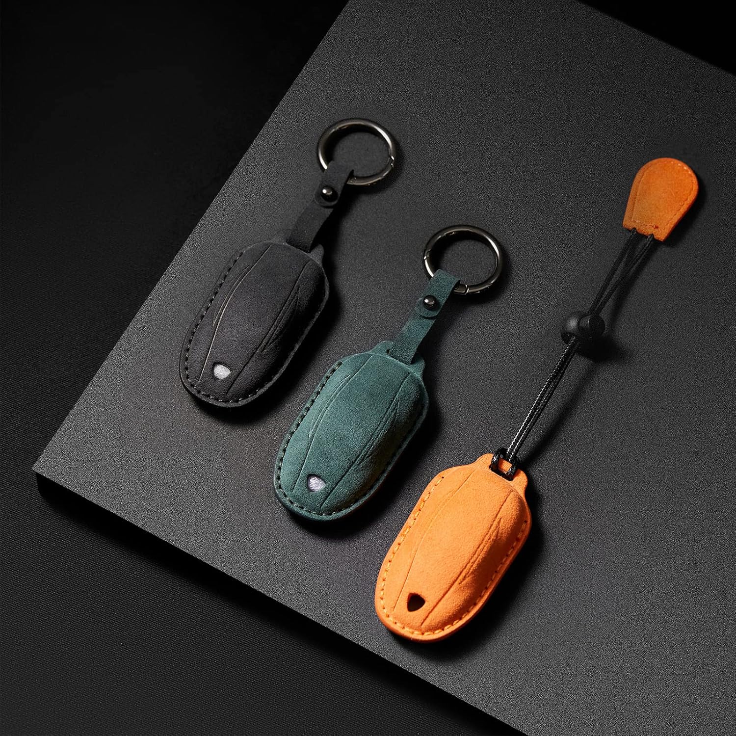 Tesla Key Fob Cover with Suede Genuine Leather Compatible with Tesla Model S，Model 3，Model Y Smart Remote Accessory