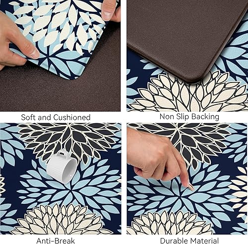 Miniatura 111 de Juego de 2 tapetes de cocina acolchados antifatiga, impermeables, antideslizantes, tapete de espuma viscoelástica, tapete cómodo para fregadero