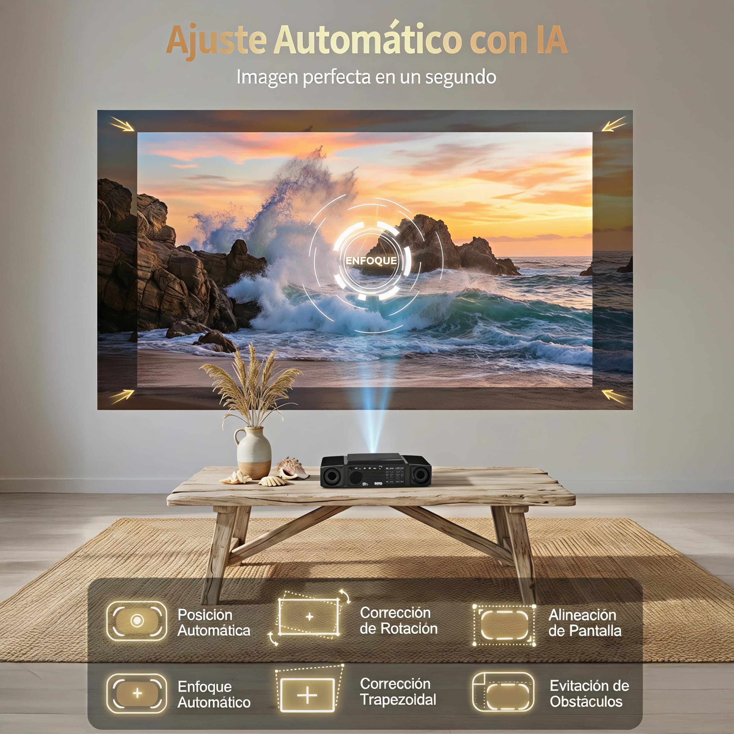 Proyector Unicview Dess C5 Enterprise, [Google TV y 2500 ANSI], Innovador Sistema de Auto elevación motorizado, HDR, Certificado, Soporte 4K con WiFi 6 y Bluetooth, Enfoque y Keystone automáticos