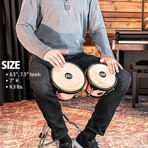 Miniatura 55 de Meinl Percussion HB100SNT-M bongós de madera natural de 6 3/4 y 8 pulgadas, Negro
