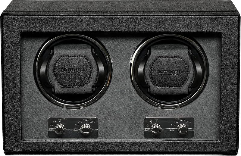 Enrollador de reloj doble para relojes automáticos con motor silencioso con múltiples velocidades y ajustes de rotación (negro/gris)