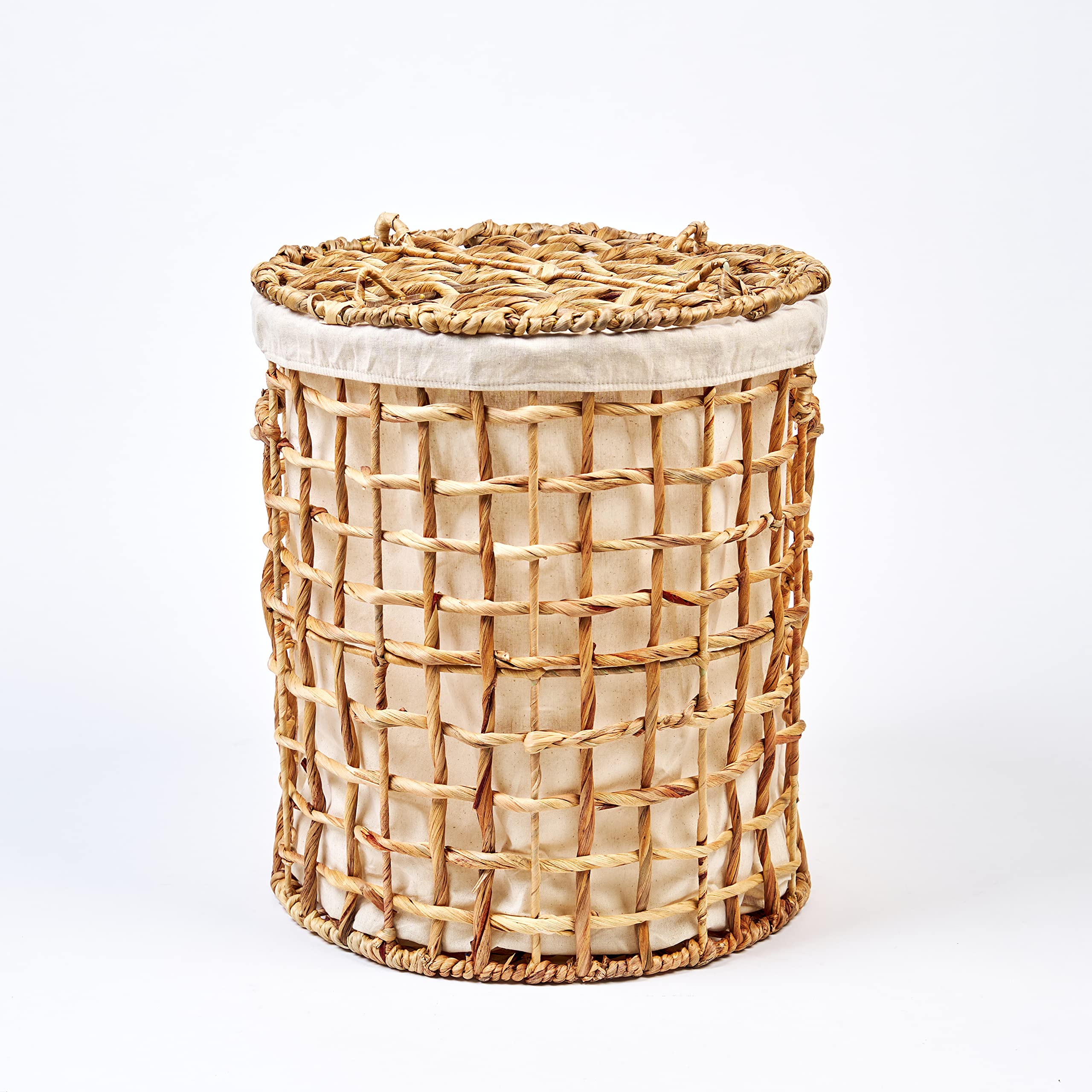 HomesmithsSmall Natural Water Hyacinth Laundry Hamper Dia-38 x H47 cm