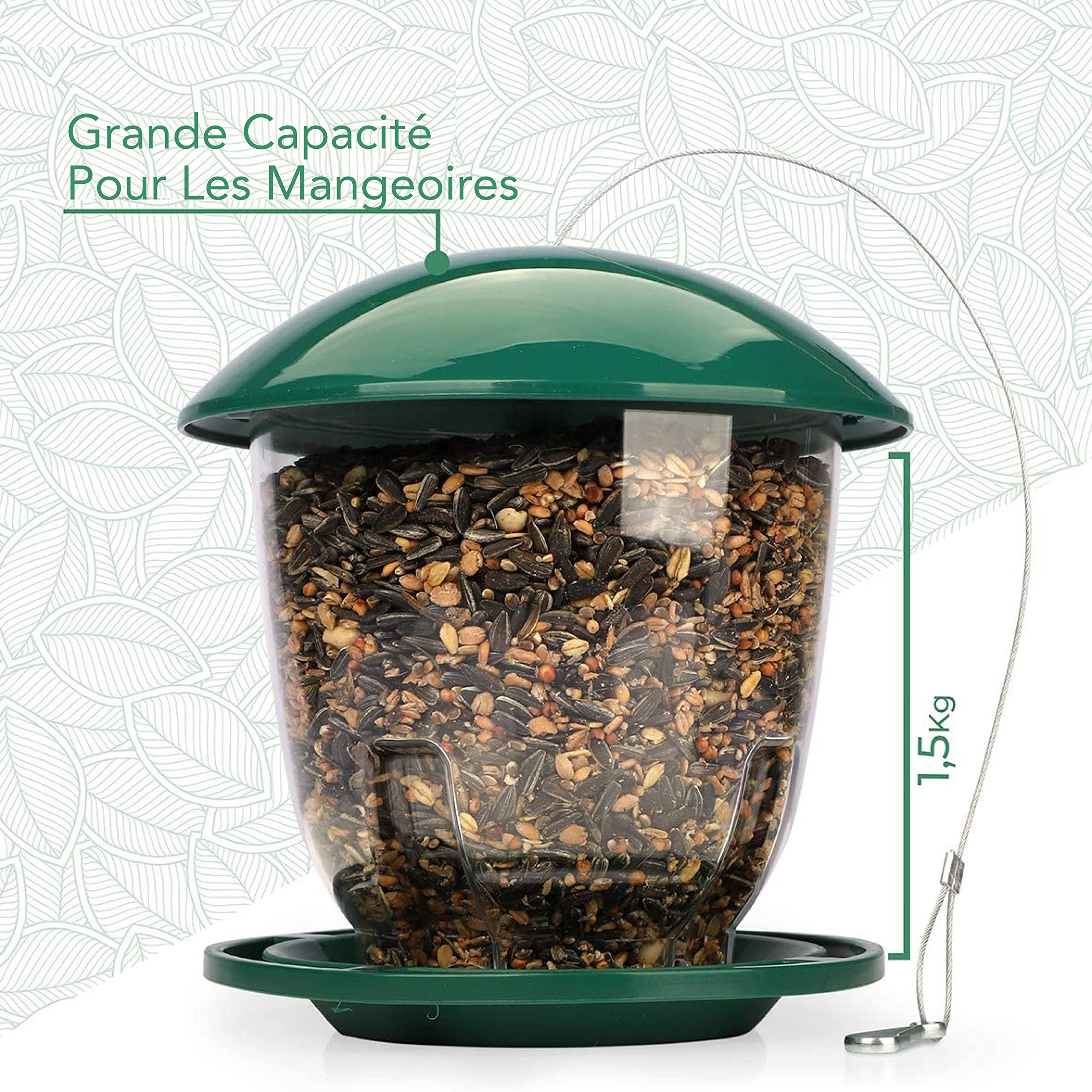 Wildlife Friend I Mangeoire à Oiseaux XXL 4l - Mangeoire Oiseaux Exterieur Imperméable à L'allure Noble I Cabane à Oiseaux avec Distributeur Suspendu pour Nourriture D’extérieur.