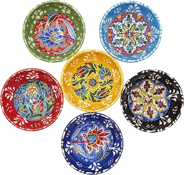 6 Pcs Hand Painted Decorative Serving Turkish Tiny Bowls - Handmade Ceramic Bowl Set of 3.3inc/8.5cm 2.5 Oz Pinch Multicolor Small Best Gift Set, Tulip