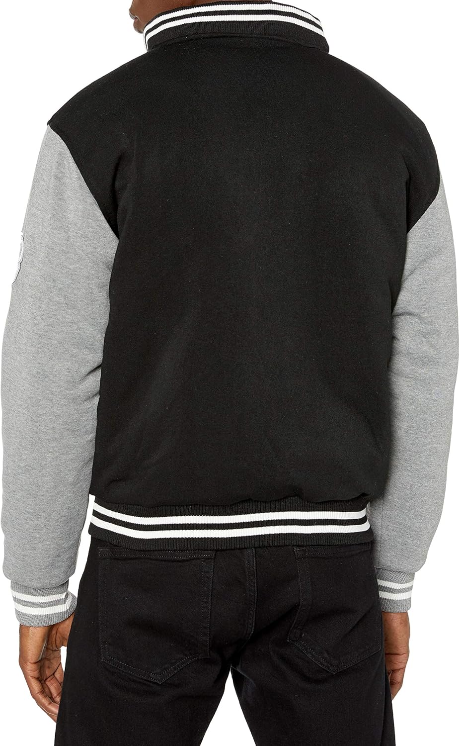 The Polar Club Mens' Fleece Varsity Baseball Jacket Black & Grey 2-Tone with Removable Hood