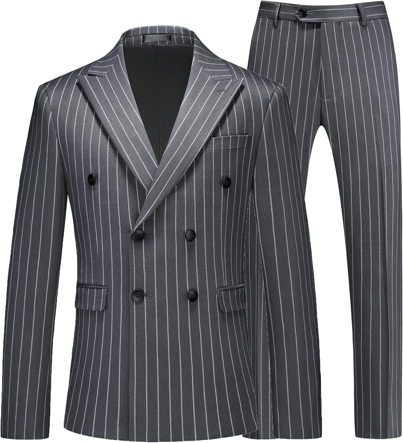MOGU Mens Double Breasted Pinstripe Suit - 2 Piece Slim Fit Vintage Tuxedo for Groomsmen, Wedding, Prom