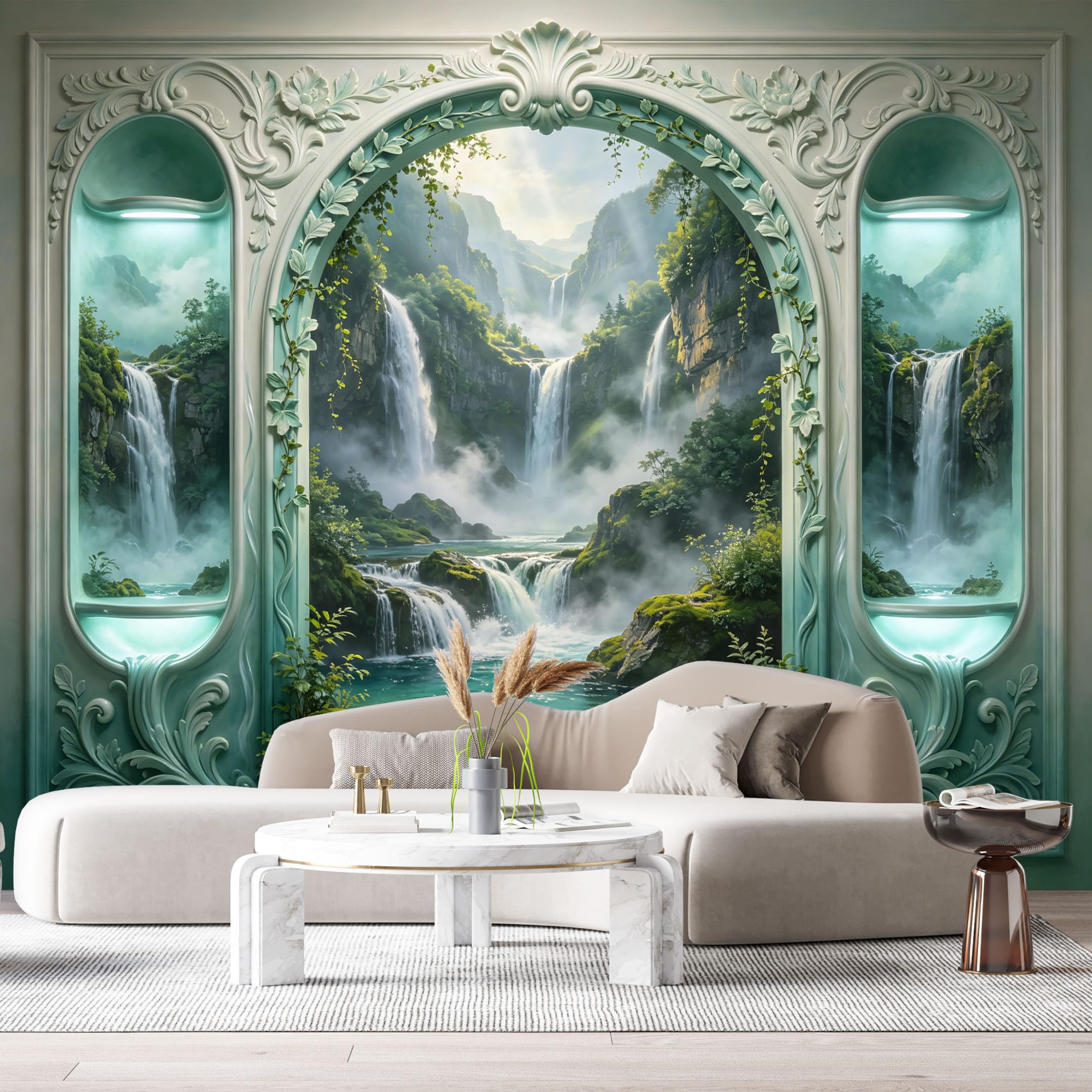 Custom Size Wall Murals Waterfall Mountain Lake Landscape 3D Trompe L'Oeil SelfAdhesiveWall Fabric Removable Wallpaper Wall Decor for Living Room Bedroom Bathroom