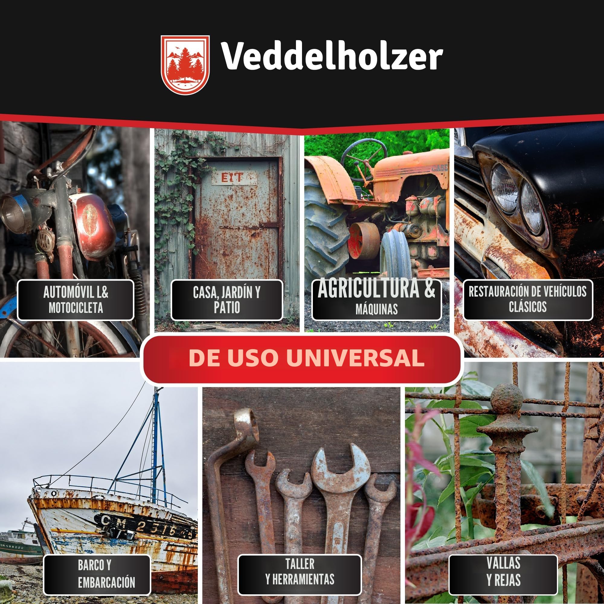 Veddelholzer Premium 500 ml Rostumwandler Gel Set incluye fieltro abrasivo y cepillo. Desengrasante de óxido, anticorrosivo, eliminador de óxido para metal, coche, moto, bicicleta, etc. Alternativa