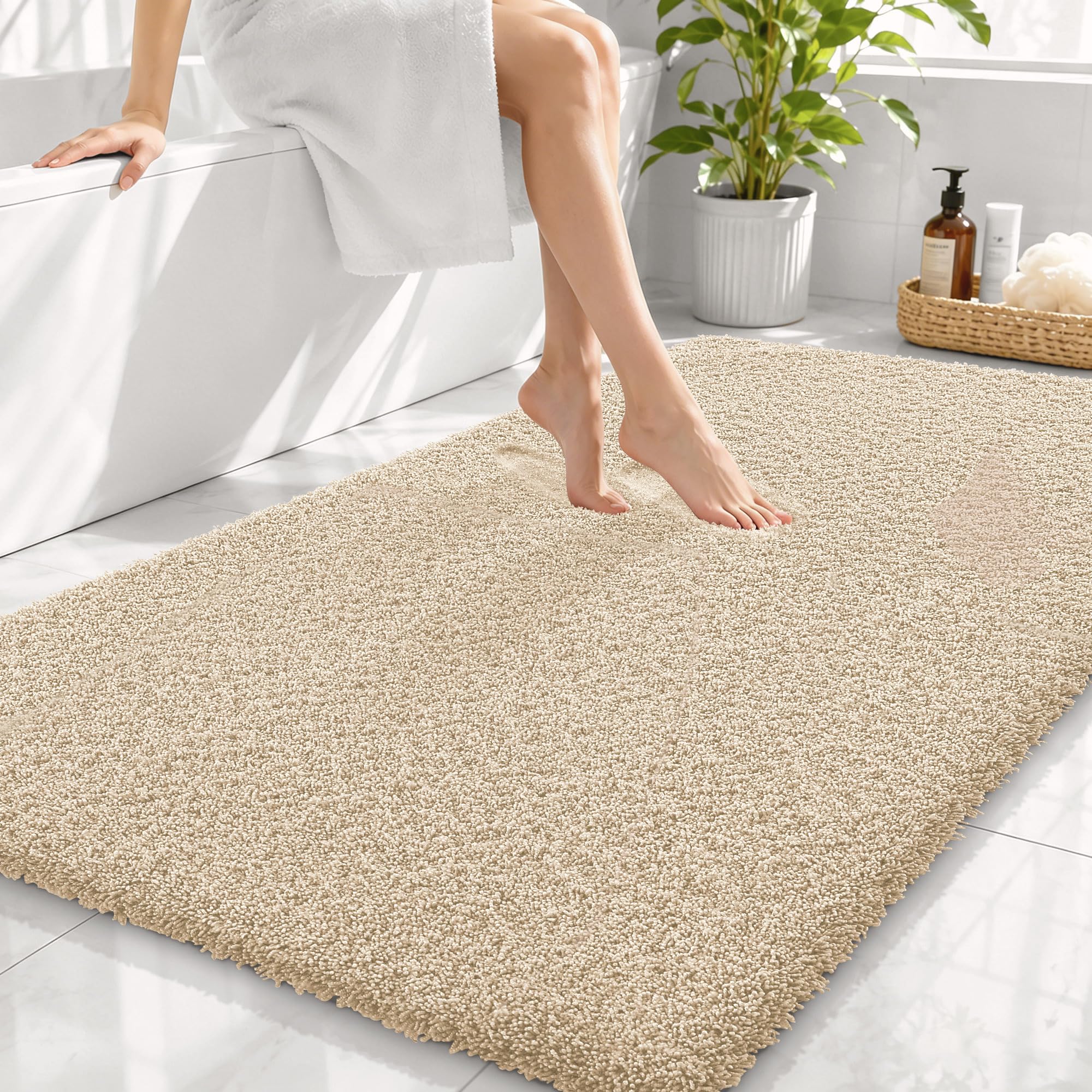 OLANLY Microfiber Large Bathroom Rugs 44x32, Soft Absorbent Bath Mat, Sand