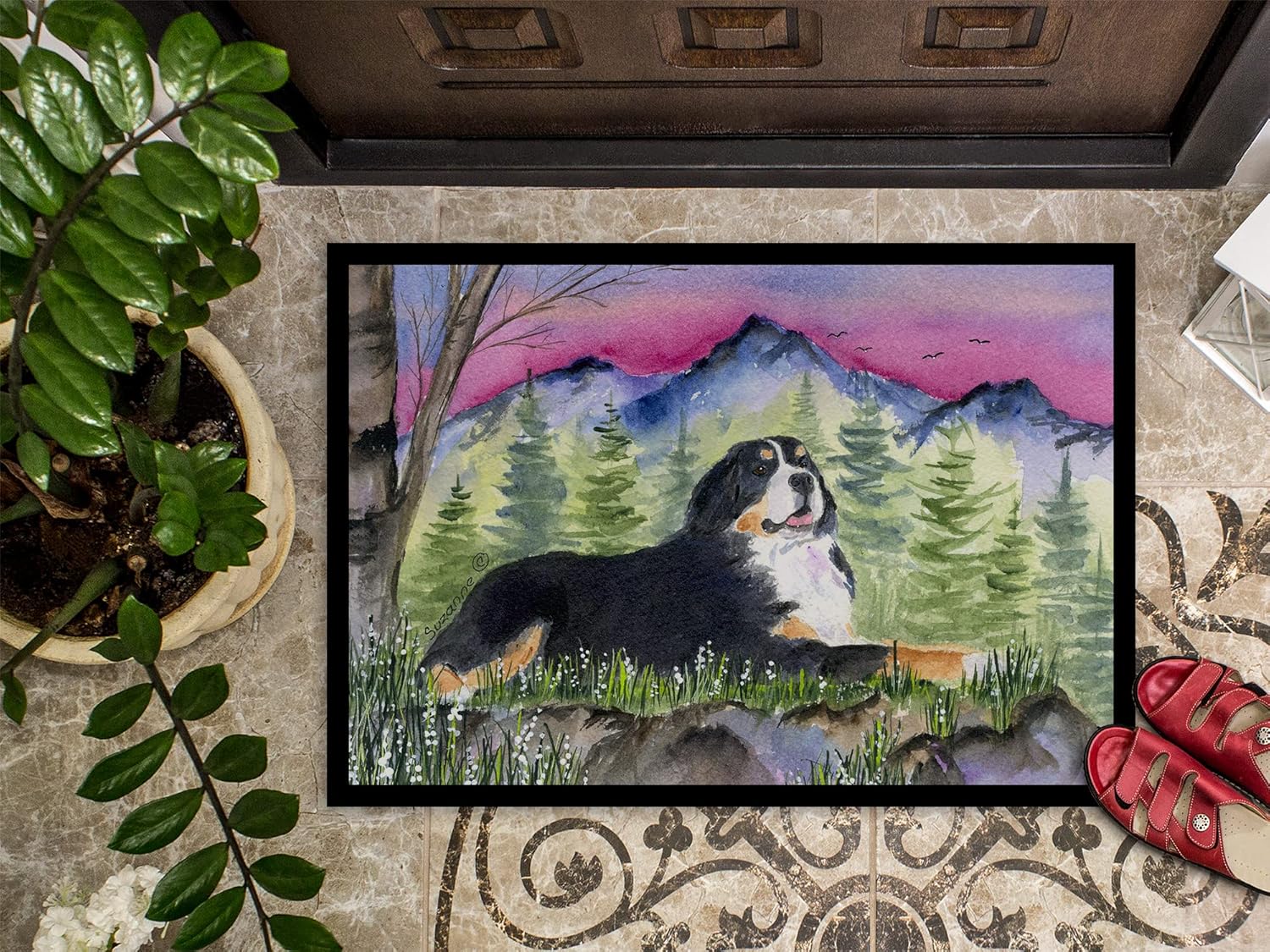 Caroline's Treasures SS8332JMAT Bernese Mountain Dog Doormat 24x36 Front Door Mat Indoor Outdoor Rugs for Entryway, Non Slip Washable Low Pile, 24H X 36W