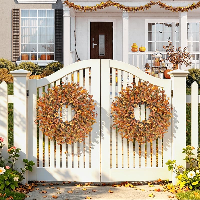 Ghrdopy 24 Inch Fall Wreath Front Door – Rustic farmhouse autumn aesthetic