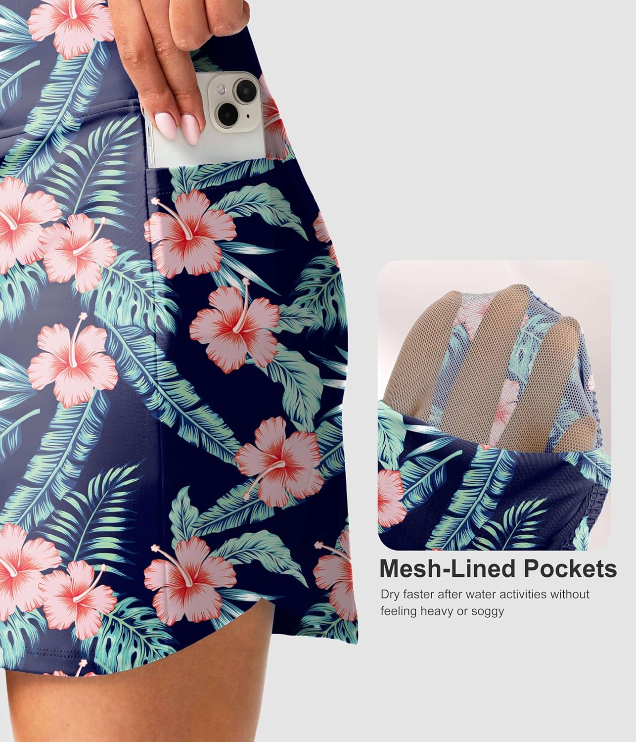 SANTINY Women's 17'' Long Swim Skirt with Pockets High Waisted Modest Tummy Control Swimsuit Skirt Bathing Suit Bottoms - Image 5