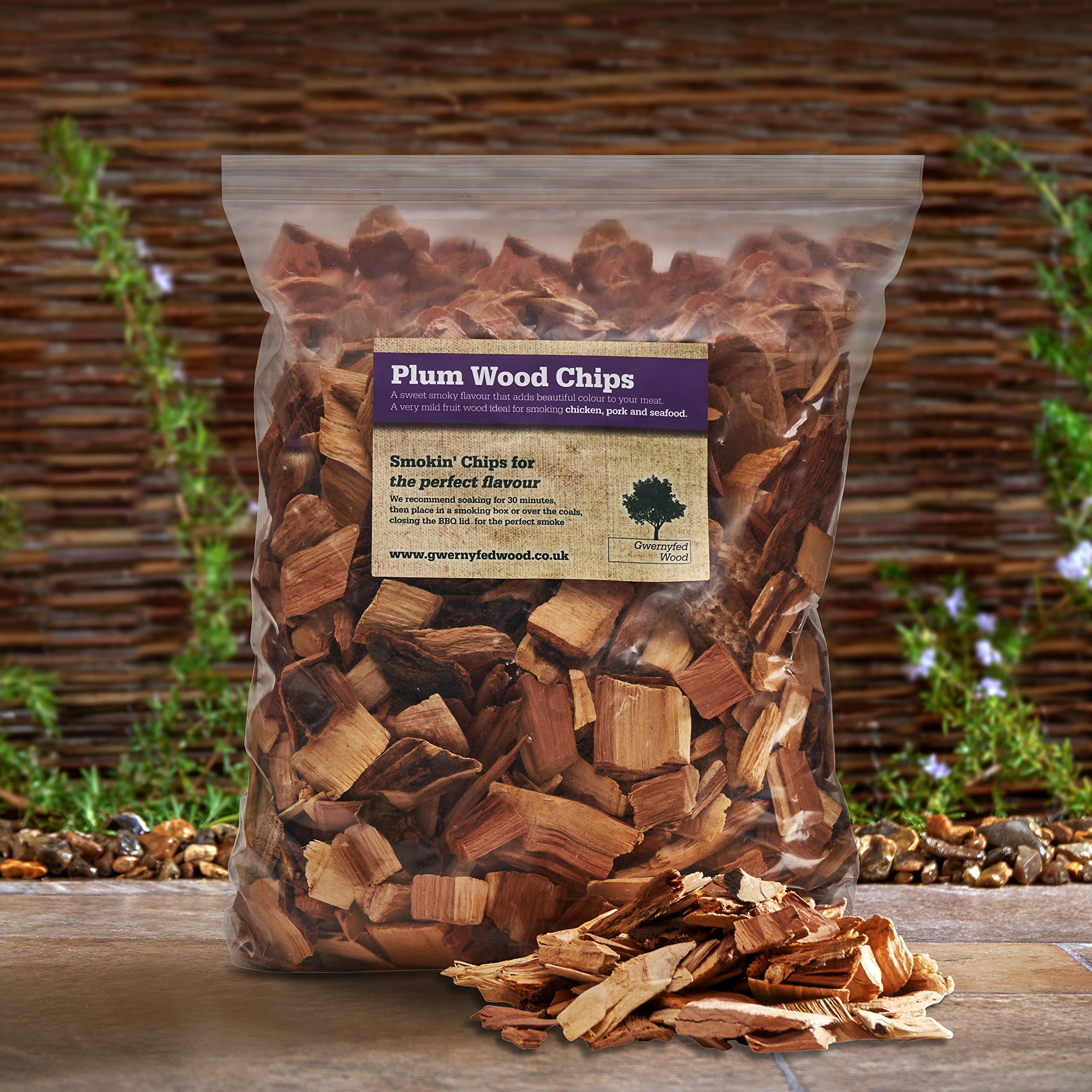 Gwernyfed Wood Green Smoking/Smoker Wood Chips Jumbo 4.5 Litre Bag – (24 Great Flavours 100% Natural Nothing Added) Smoking Food In A Smoker/Bbq - Many From Our Own Woodland (Plum)