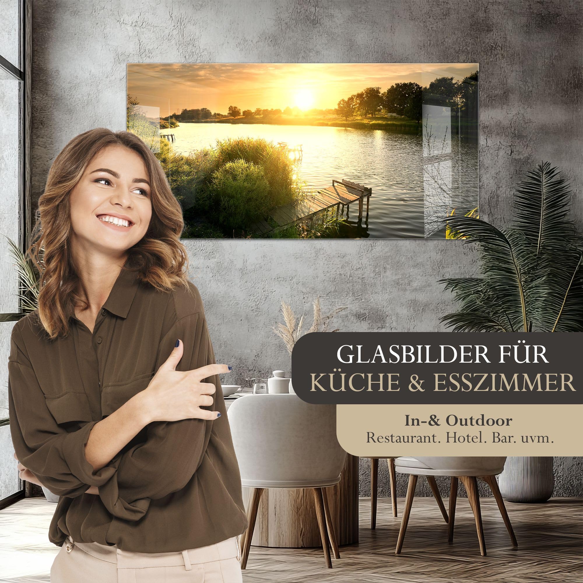 timalo Küchenbild aus Acrylglas modernes Wandbild Glasbild Deko Küche XXL Bild wie Glas | 140x50cm See Abend Wald, Sonnenuntergang, Natur, Wasser