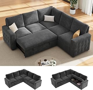 Dowiean 86" L-Shaped Sectional Sleeper Sofa Bed with Pull-Out Bed & Storage, Modular Gray Couch for Living Room or Apartment