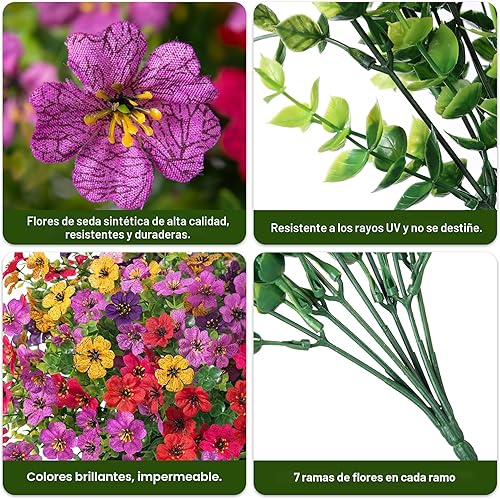 Miniatura 3 de HyeFlora Flores Artificiales para Exterior Interior Jardín Decoración del Hogar, Flor Falsa Margarita con Hojas de Eucalipto Plantas Falsas, 6