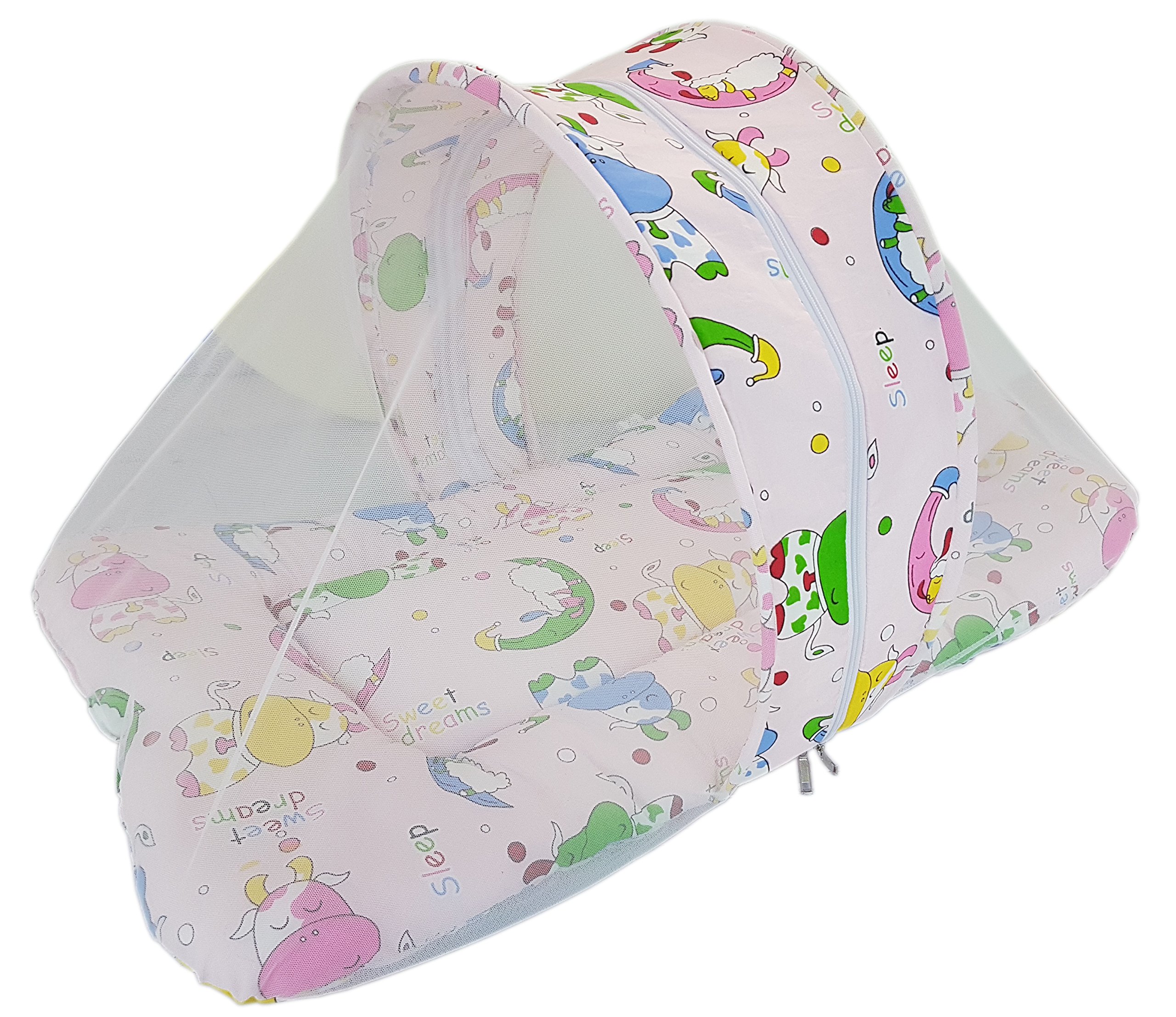 Amardeep and Co Toddler Mattress with Mosquito and Insect Protection Net (70 cm x 40 cm, Cow Pink)