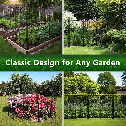 Vista 7 de Valla decorativa de jardín de 32 pulgadas x 16 pies, paquete de 12 valla de metal inoxidable sin excavación, barrera de animales para perros, malla