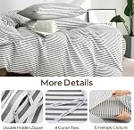 JELLYMONI 100% Coton naturel 3pcs Ensembles de housses de couette rayée, housse de crique blanche à rayures grises & Cravates d'angle (taille de la reine)