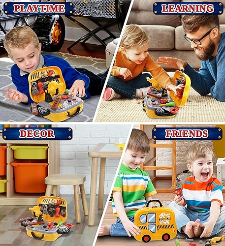 Miniatura 5 de Mozlly Juego de herramientas eléctricas para niños, caja de banco de trabajo para niños con cinturón, juguete de motosierra y más juguetes de