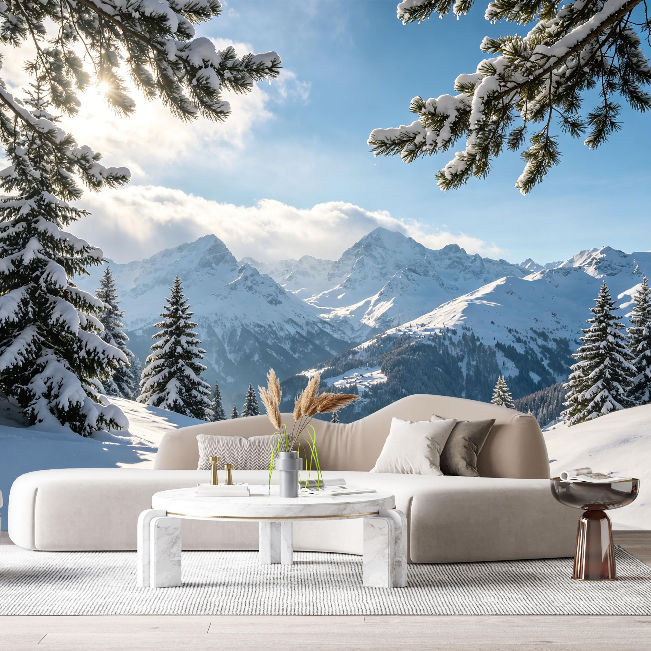 Custom Size Wall Murals Snowy Mountain Landscape Pine Forest Winter Sunrise SelfAdhesive Wall Fabric Removable Large Wallpaper for Photo Living Room