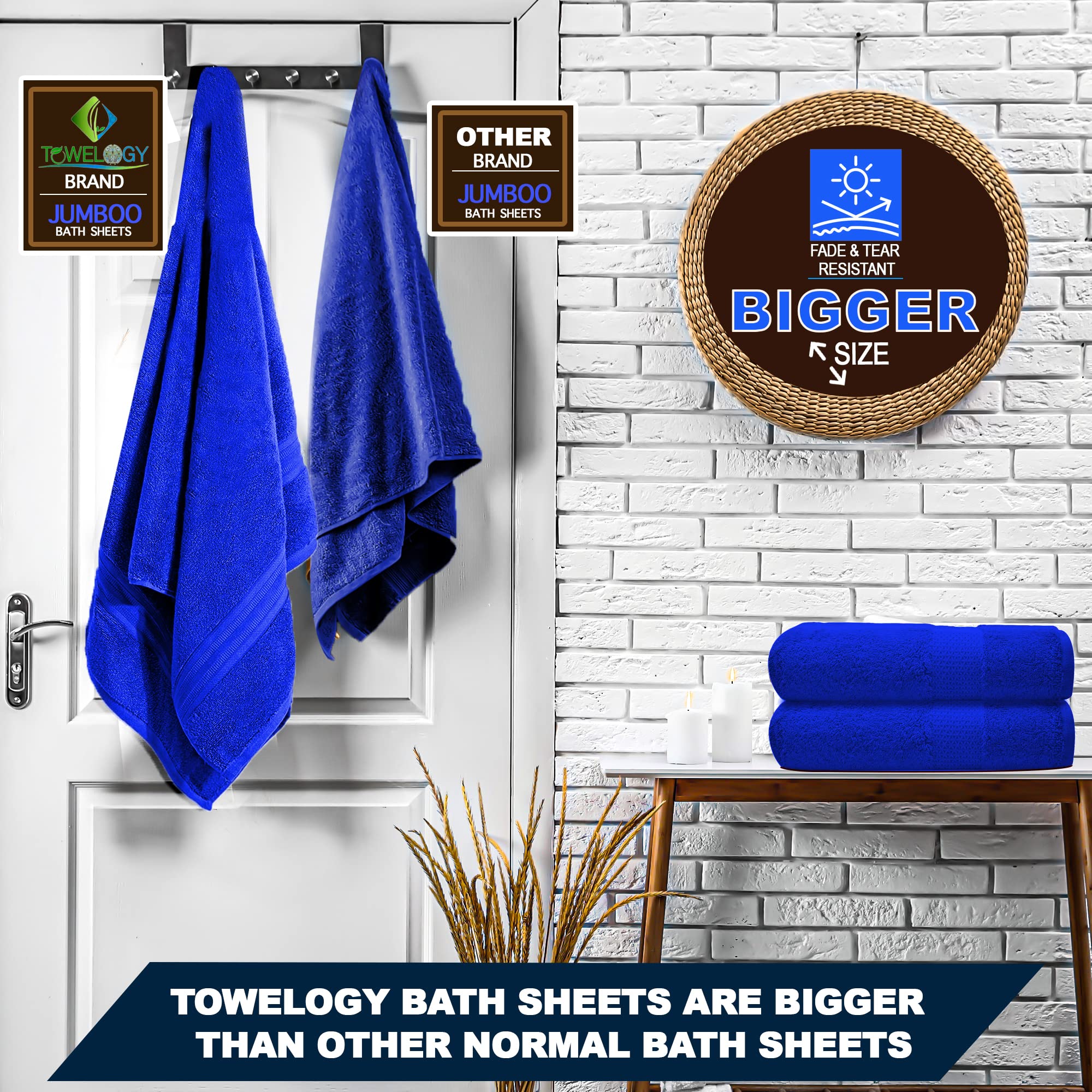 Towelogy® Premium Oversized Bath Sheets (100x180cm) 100% Egyptian Combed Cotton Quick Dry & Absorbent Extra Large Jumbo Bath Towels Hotel Quality ( Royal Blue - Image 4