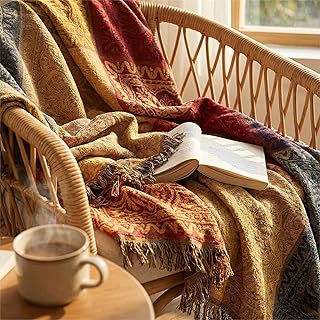 amorus Bohemian Throw Blankets Chenille Jacquard Tassels Soft Chair Cove...