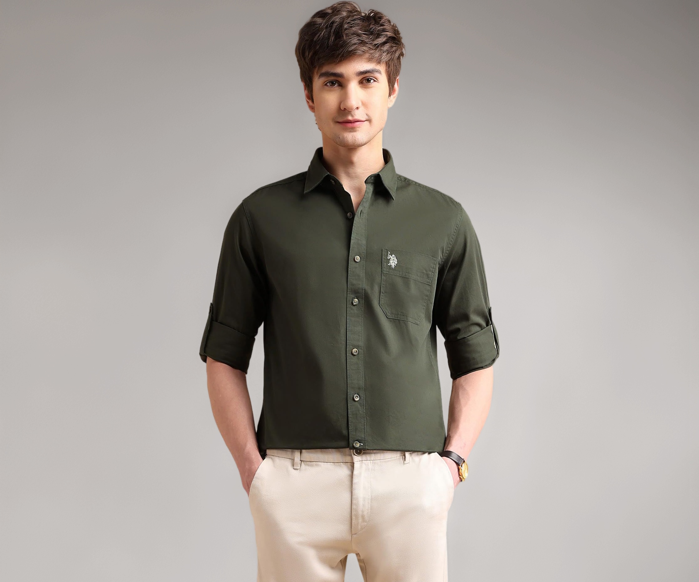U.S. Polo ASSN. Solid Regular Fit Cotton Shirts for Men - 100% Cotton,